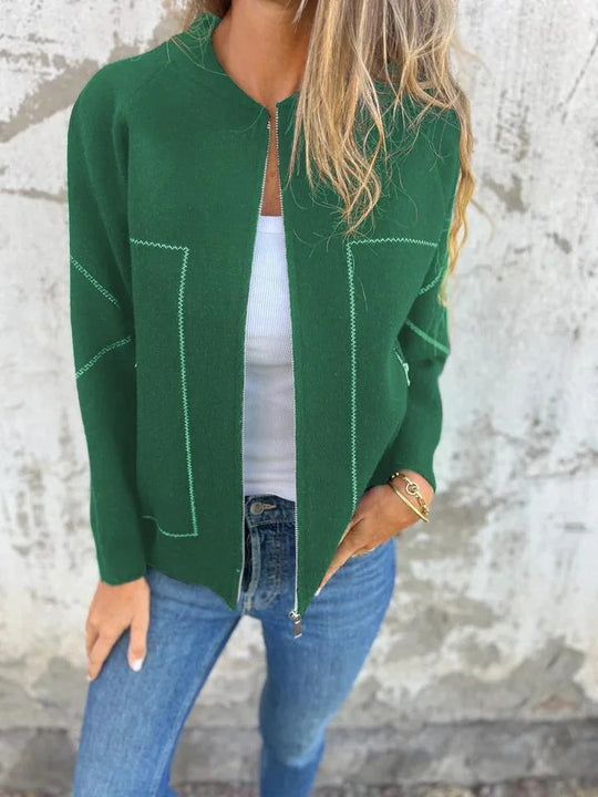 Damen Strickjacke mit eleganten Zipper-Details und feinem Strukturmuster EB
