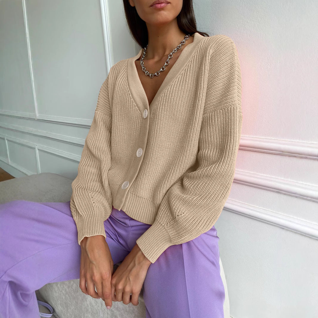 Damen kuschelige Strickjacke mit umschlagbaren Ärmeln und modischen Knopfdetails EB