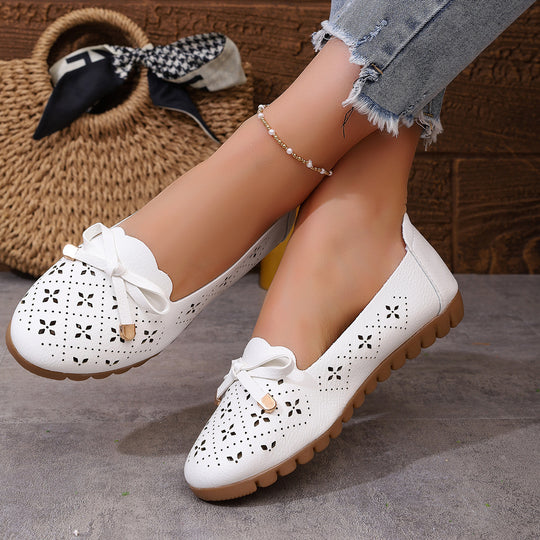 Damen Ballerinas mit elegantem Lochmuster und dekorativem Schleifendetail EB