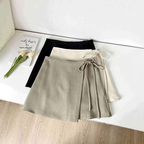 Damen Wickelrock aus hochwertigem Leinenstoff mit eleganter Schleifenbindung EB
