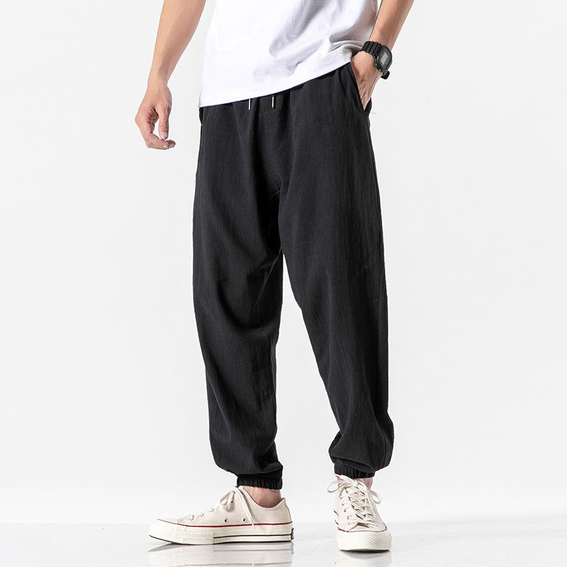 Herren nan relaxed-fit Joggerhose mit Tunnelzug, geripptem Knöchelabschluss und atmungsamem Leinenmix EB