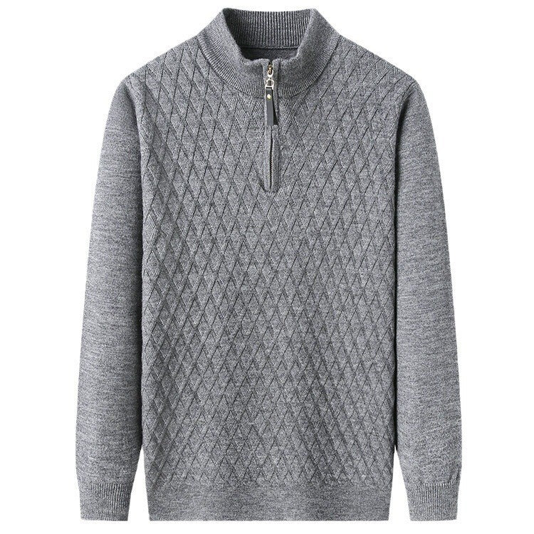 Herren Strickpullover mit modernem Rautenmuster und Reißverschluss EB