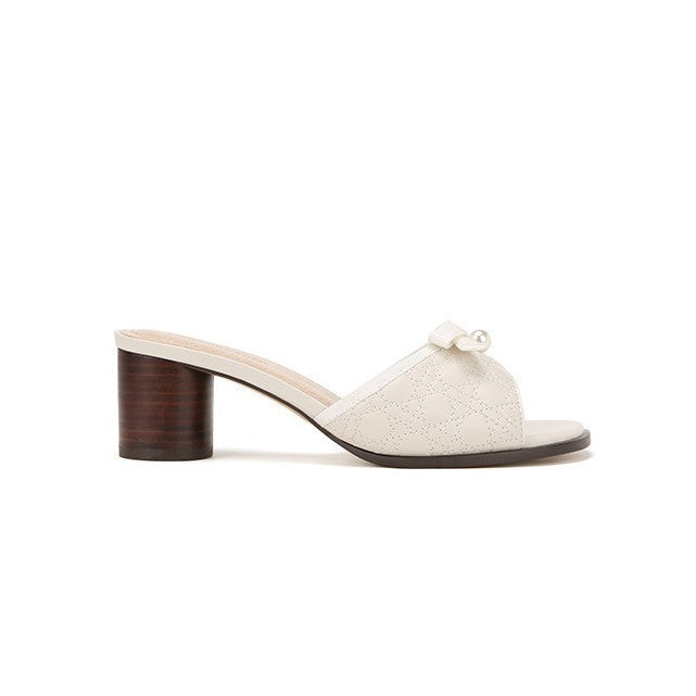 Damen modische Mules mit elegantem Perlenschmuck und komfortablem Absatz EB