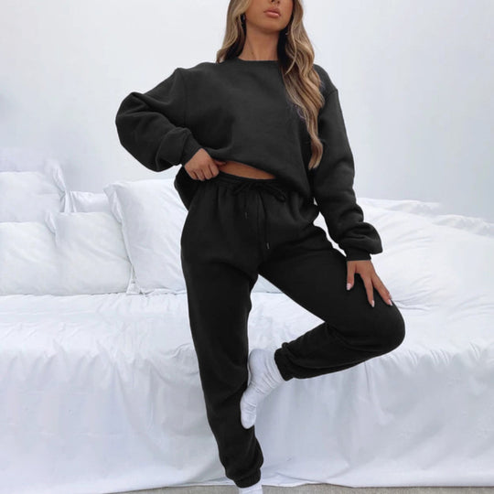 Damen nan weit geschnittenes Fleece-Freizeitset mit Sweatshirt und Jogginghose EB