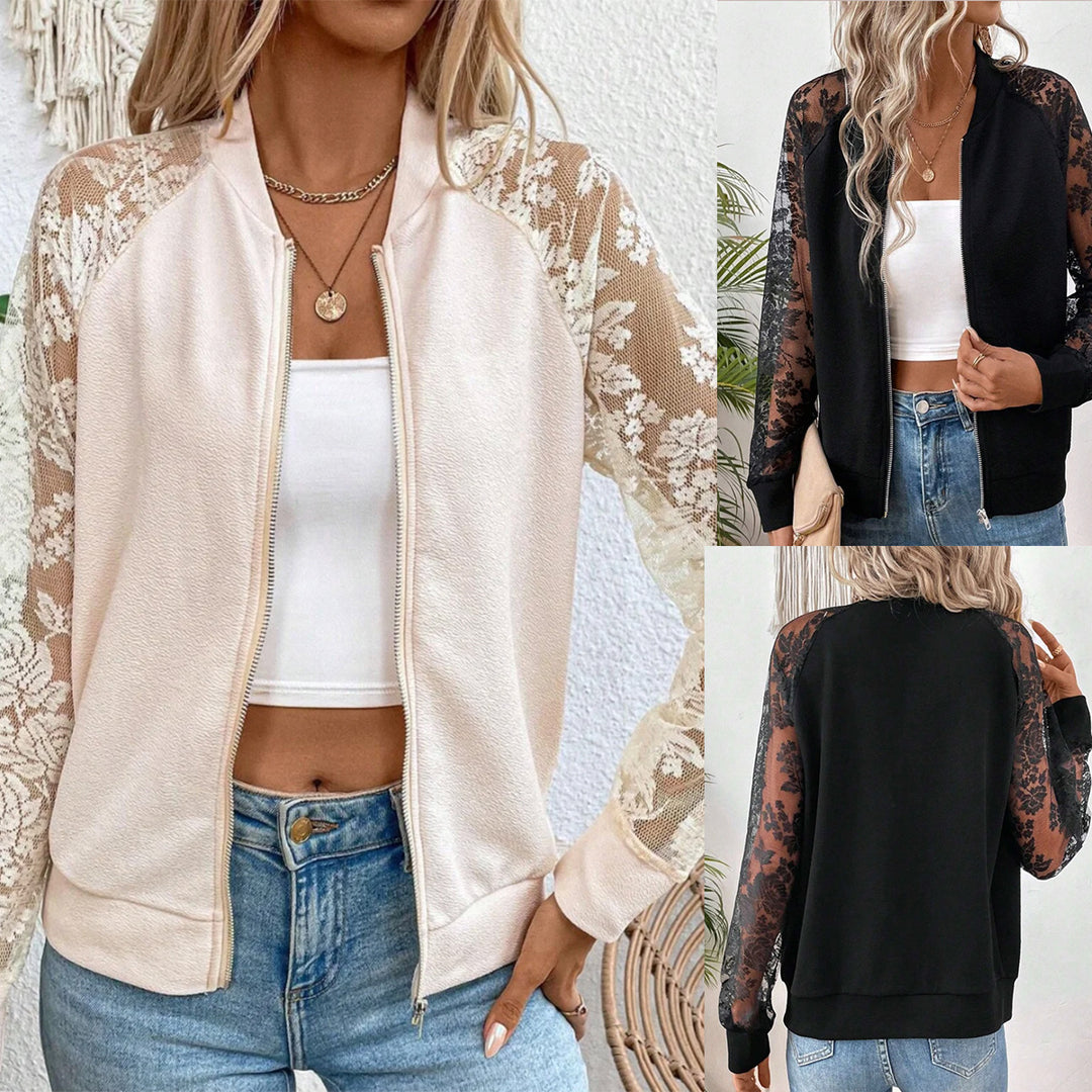 Damen sportliche Jacke mit Spitzeneinsätzen EB