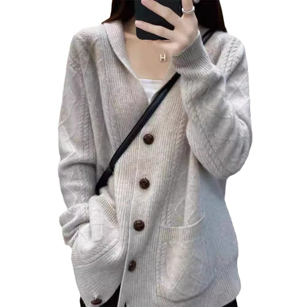 Damen Strickcardigan mit eleganter Struktur und großen Holzknöpfen EB