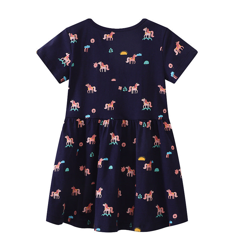 Mädchen Kurzarm Kleid mit verspieltem Einhorn-Motiv EB