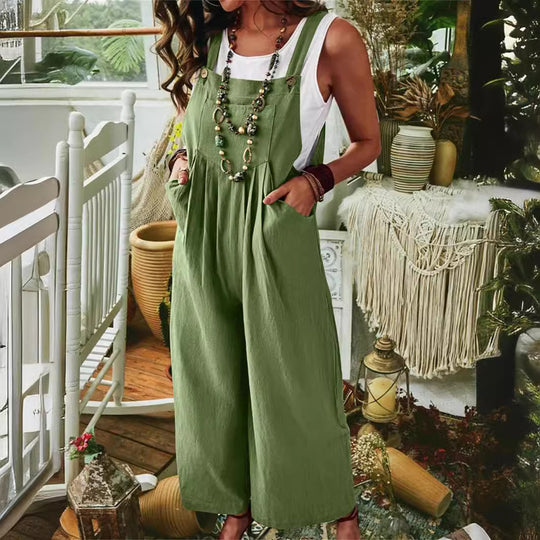 Damen Lässige Jumpsuit mit weitem Bein und Taschen EB