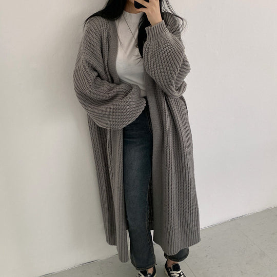 Damen Grober Strickcardigan mit offenem Schnitt und bequemen Ärmelabschlüssen EB
