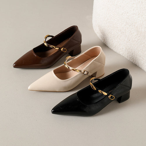 Damen Elegante Blockabsatz-Pumps mit glänzender Kette EB