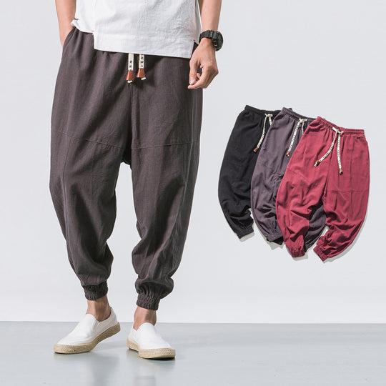 Herren nan relaxed Fit Leinen-Jogger mit Tunnelzug, eingesetzten Knieteilen und elastischen Bündchen EB