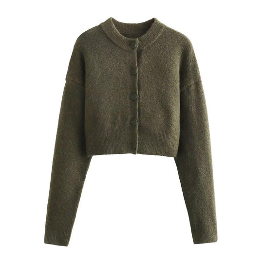 Damen cropped Strickjacke mit modernen Knöpfen EB