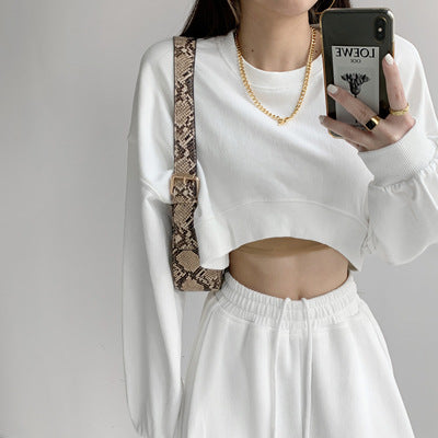 Damen lässiges Crop-Sweatshirt mit weit geschnittenen Ärmeln und modischem Schnitt
