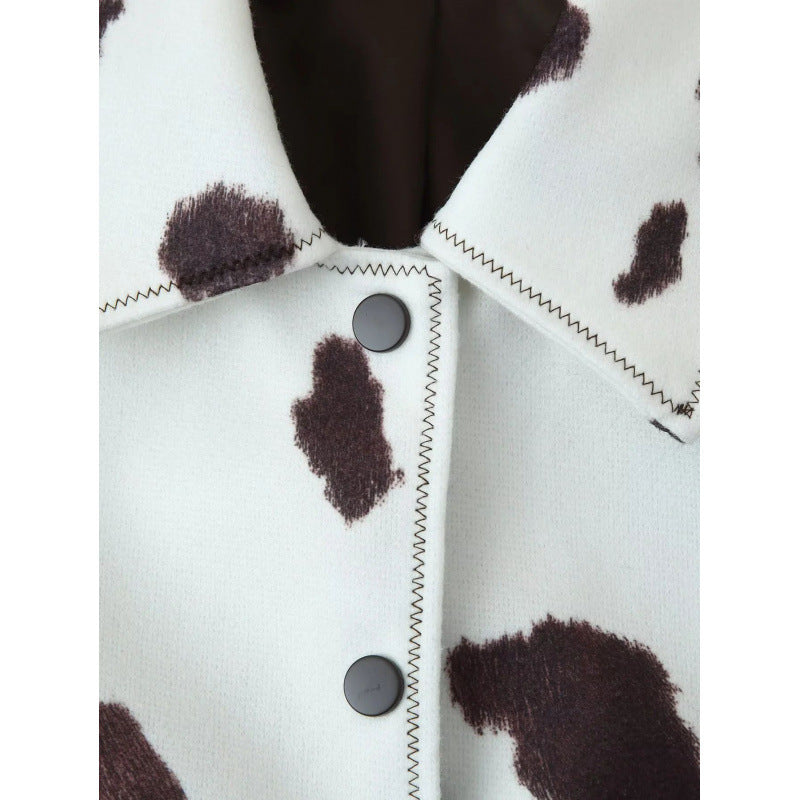 Damen Kunstlederjacke mit modernem Kuhfleckenmuster EB