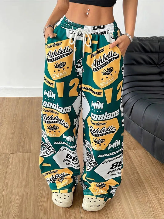 Damen Modische Freizeithose mit auffälligem Print und elastischem Bund EB