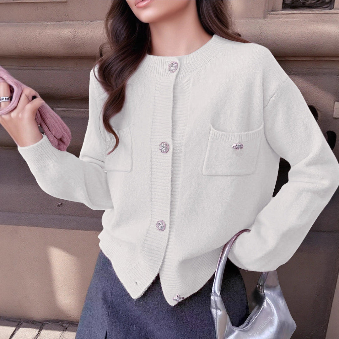 EB | Strickjacke Wollmischung Lockere Passform Knöpfe Dekorative Taschen
