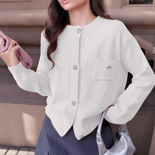 EB | Strickjacke Wollmischung Lockere Passform Knöpfe Dekorative Taschen