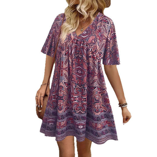 Damen lockeres Sommerkleid mit Boho-Muster EB