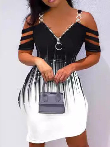 Damen figurbetontes Kleid mit Off-Shoulder und Reißverschluss EB