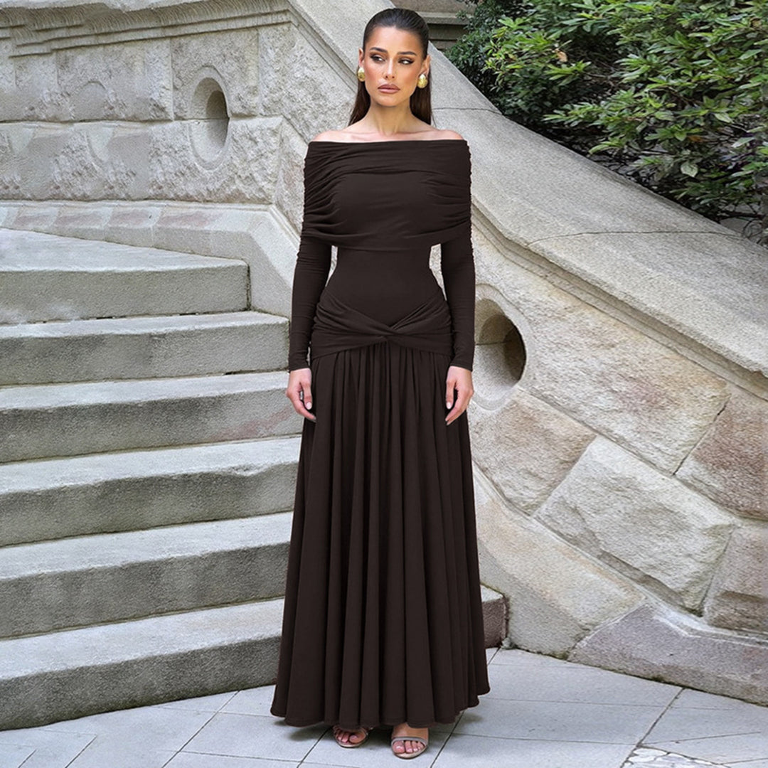 Damen Elegantes Langkleid mit gekreuztem Tailleneinsatz und schulterfreiem Ausschnitt EB