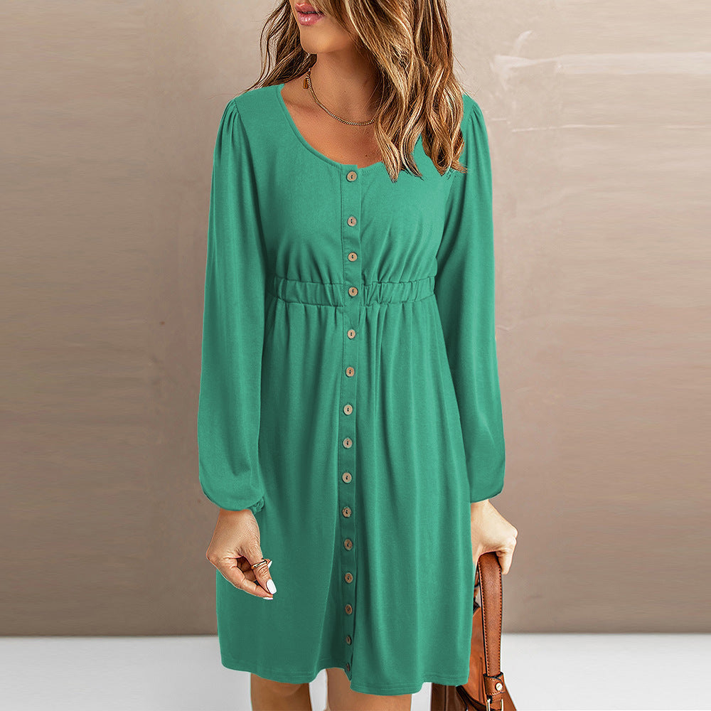 Damen Sommerliches Knopfkleid mit tailliertem Schnitt und langen Ärmeln EB