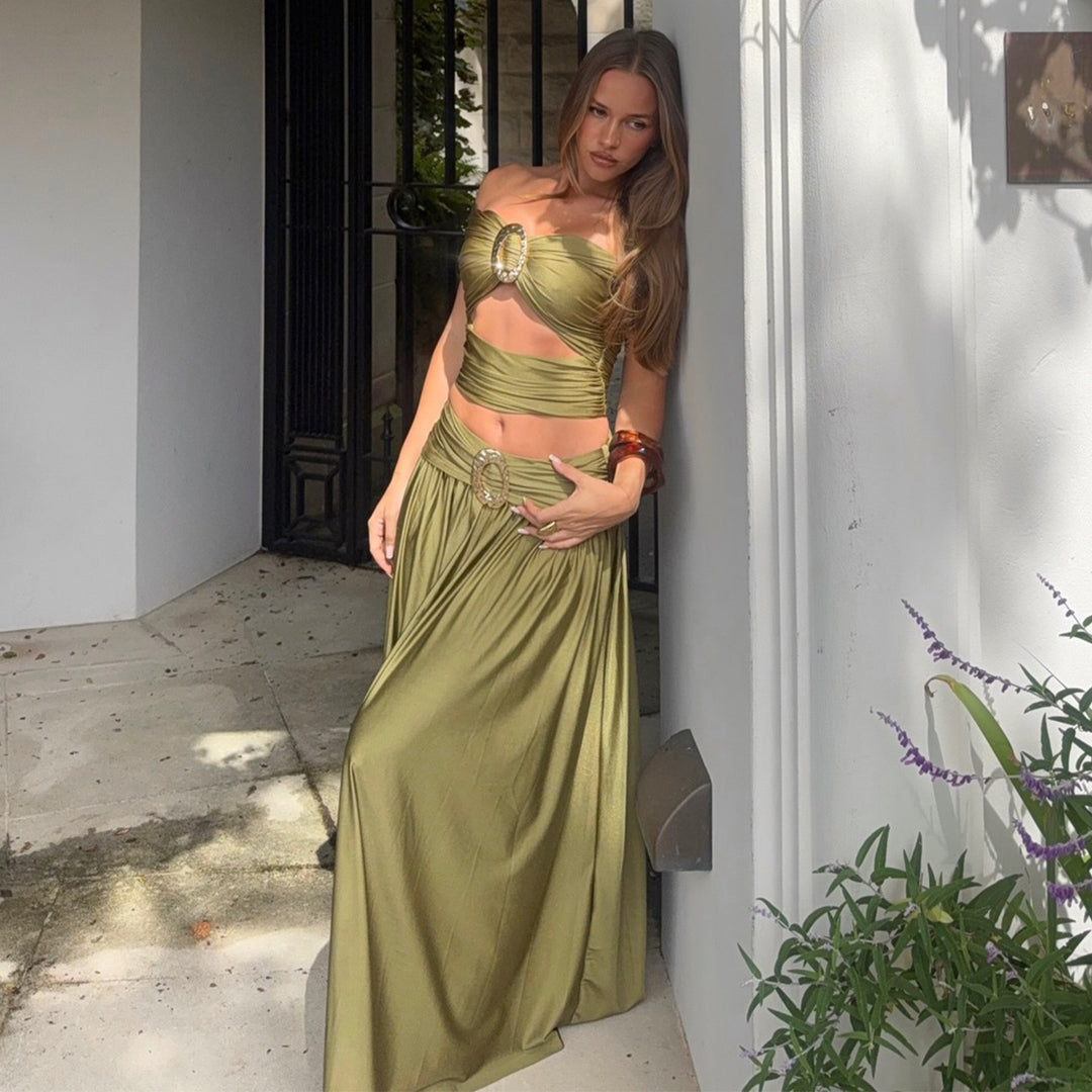 Damen Zweiteiliges Maxikleid mit raffiniertem Design und eleganten Details EB