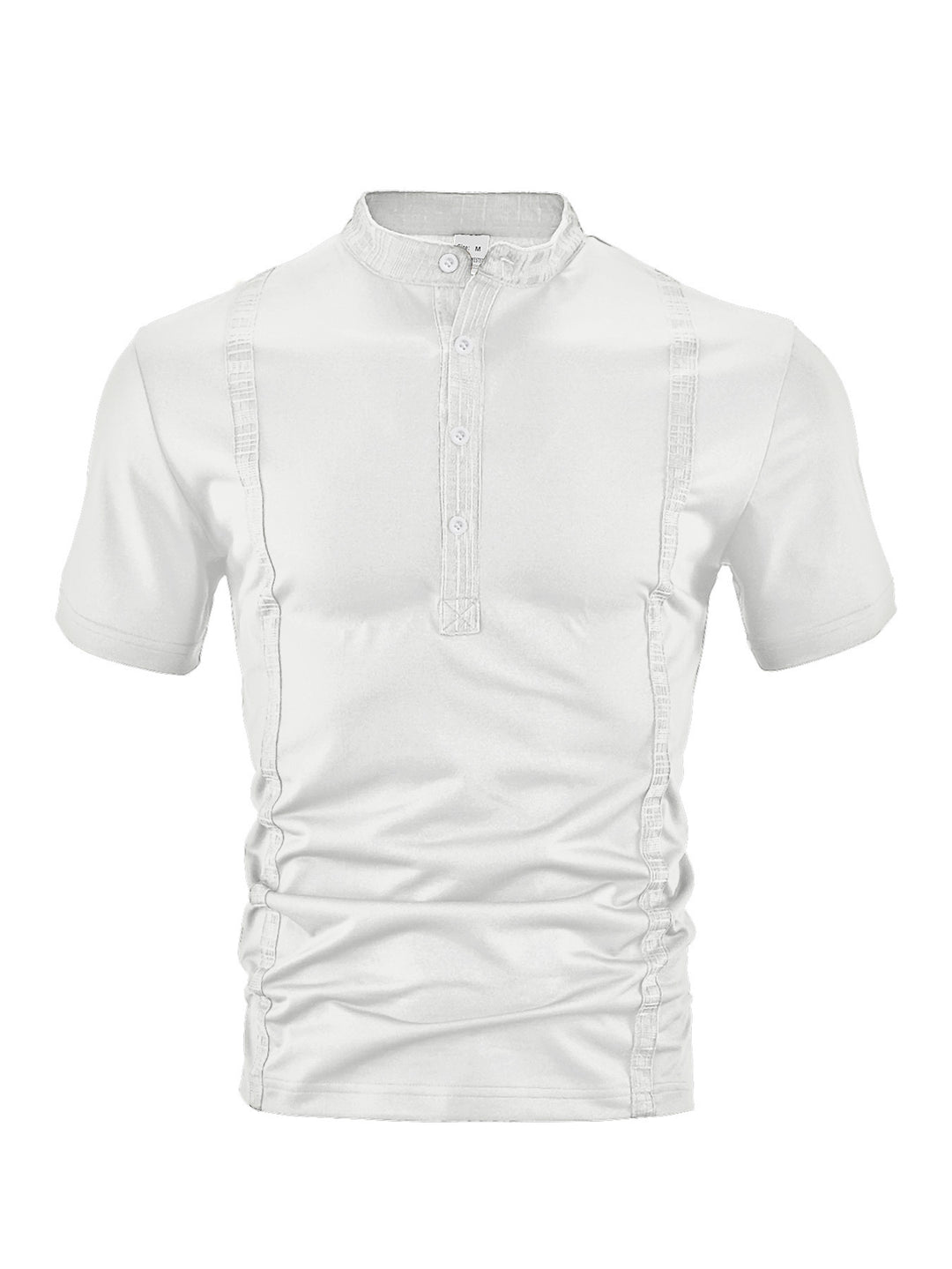 Herren nan Kurzarm-Stehkragenshirt mit verdeckter Knopfleiste, Zierpaspeln und figurbetonter Silhouette EB
