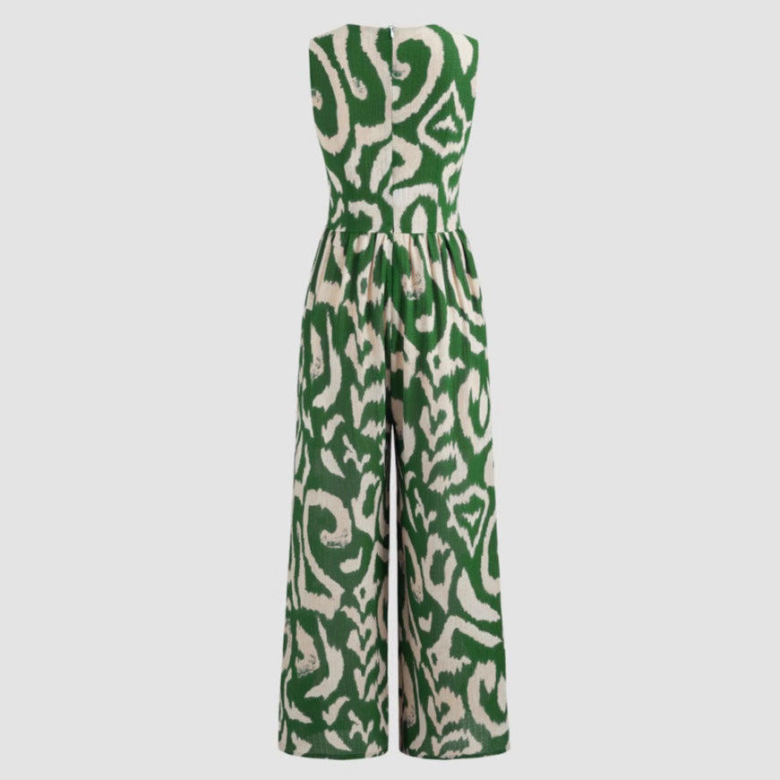 Damen Modischer Maxijumpsuit mit tiefem V-Ausschnitt und elastischem Taillengürtel EB