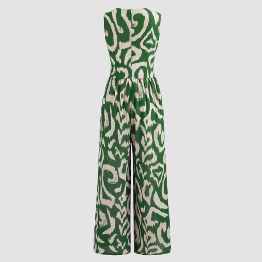 Damen Modischer Maxijumpsuit mit tiefem V-Ausschnitt und elastischem Taillengürtel EB