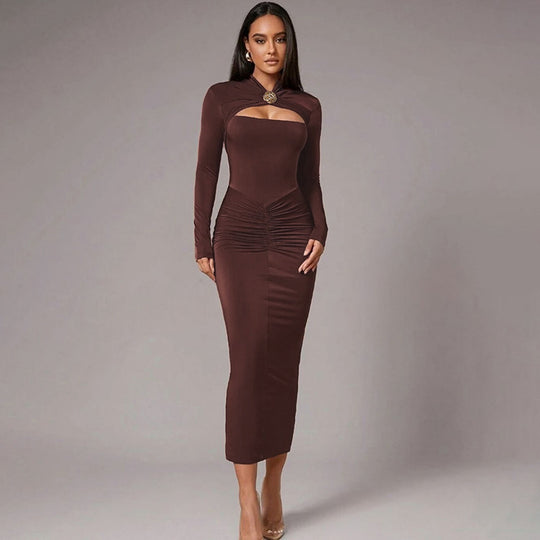 Damen Schulterfreies Kleid mit Raffungen und langem Arm EB