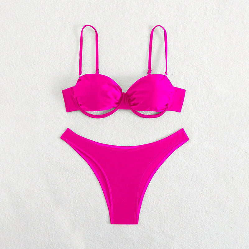 Damen Push-Up-Bikini mit filigranen Trägern und hohem Beinausschnitt EB