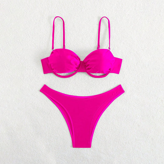 Damen Push-Up-Bikini mit filigranen Trägern und hohem Beinausschnitt EB
