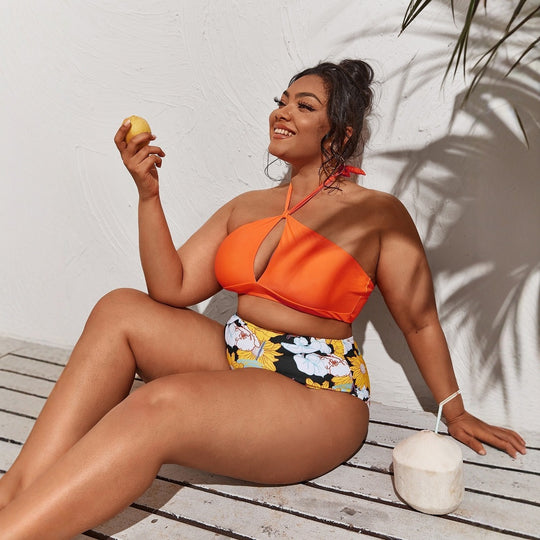 Damen Bikini-Set mit hoher Taille und verspieltem Blumenmuster EB