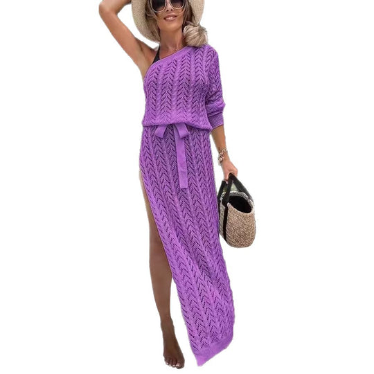 Damen Sommerliches Maxi-Kleid mit asymmetrischem Schnitt und lässigem Bindegürtel EB