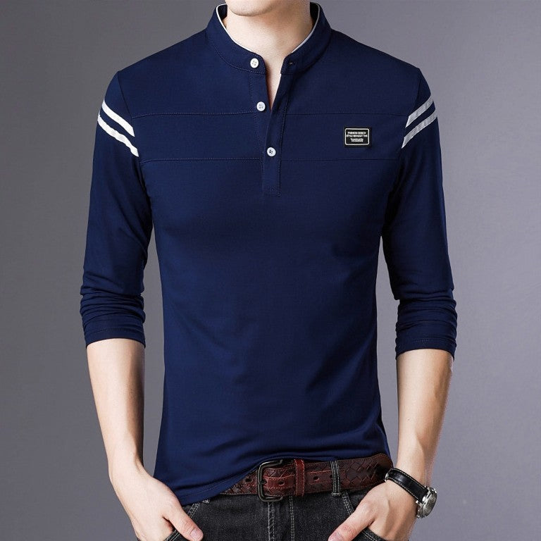 Herren Langarm-Henley-Shirt mit stylischen Kontraststreifen EB
