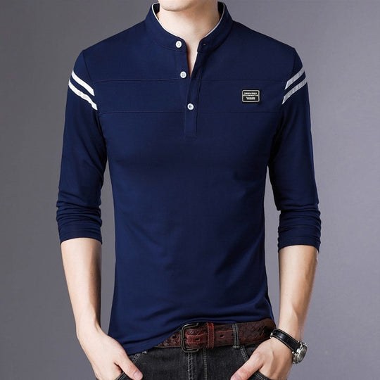 Herren Langarm-Henley-Shirt mit stylischen Kontraststreifen EB