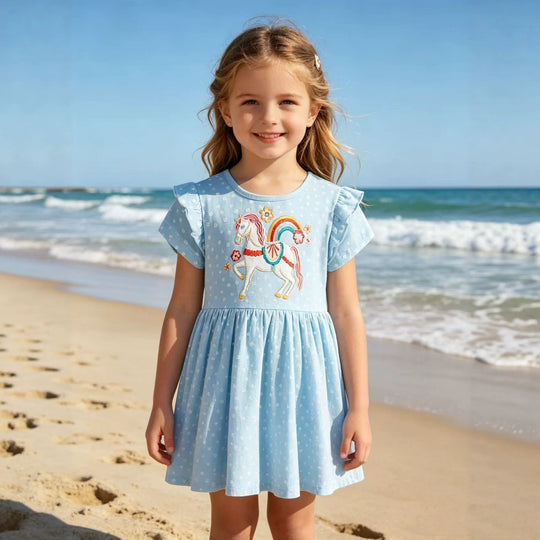 Mädchen Sommerkleid mit niedlichem Einhornmotiv und Rüschendetails EB