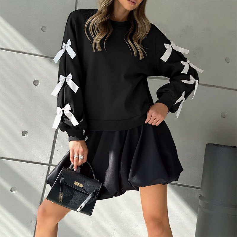 Damen Sweatshirt mit Rüschen und Schleifen EB