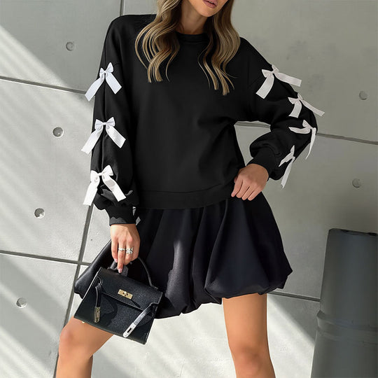 Damen Sweatshirt mit Rüschen und Schleifen EB