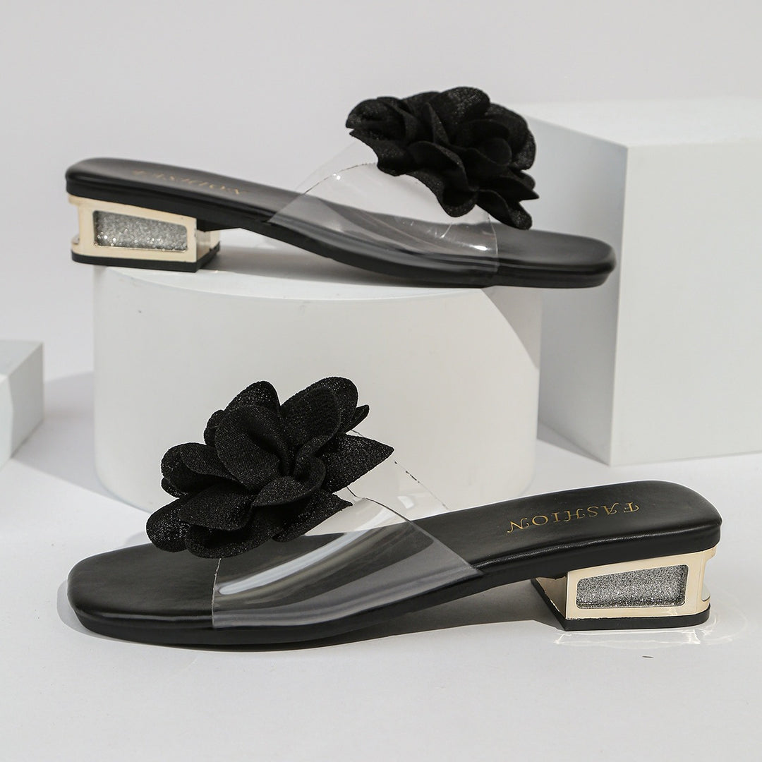 Damen Komfortable Slide-Sandalen mit eleganter Blumenapplikation und rutschfester Sohle EB
