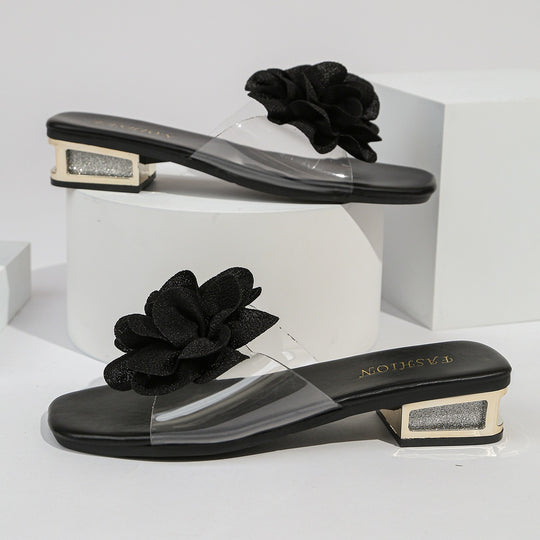 Damen Komfortable Slide-Sandalen mit eleganter Blumenapplikation und rutschfester Sohle EB