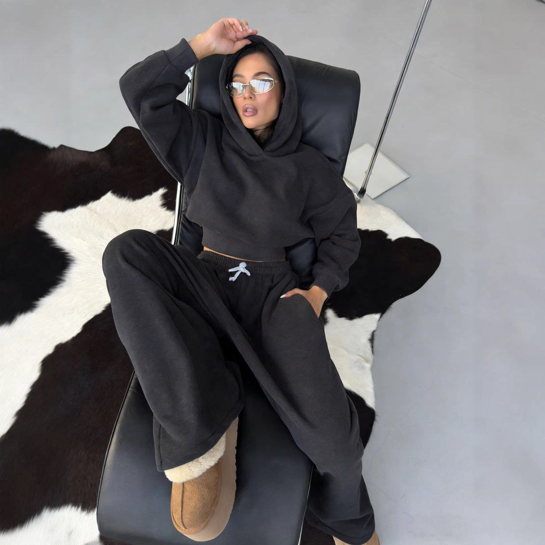 Damen Crop-Hoodie und Jogginghose Set EB