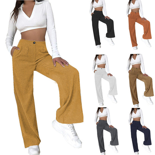 Damen Weite Cordhose mit hohem Bund und seitlichen Taschen EB