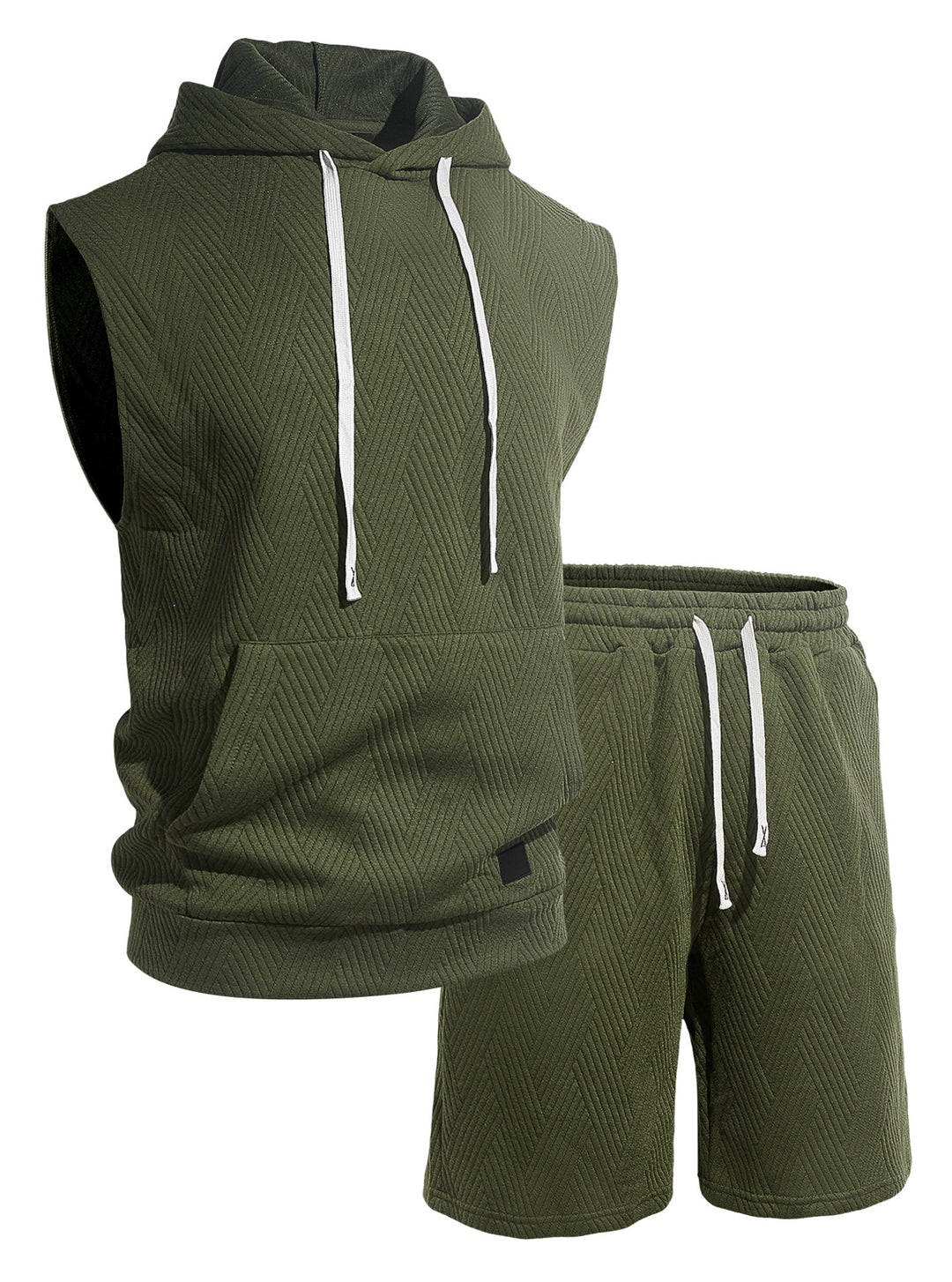 Herren nan ärmelloses Kapuzen-Lounge-Set aus strukturierter Baumwollmischung mit Kängurutasche und elastischer Freizeithose EB