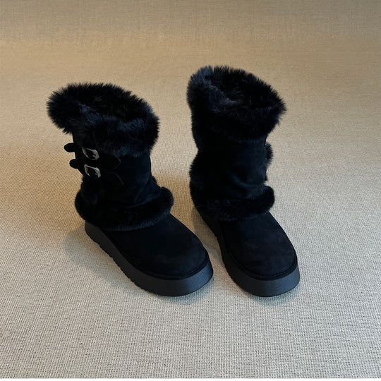 Damen kuschelige Winterstiefel mit modischer Fellverzierung EB