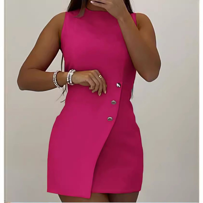 Damen Kurzkleid mit asymmetrischem Knopfdetail EB