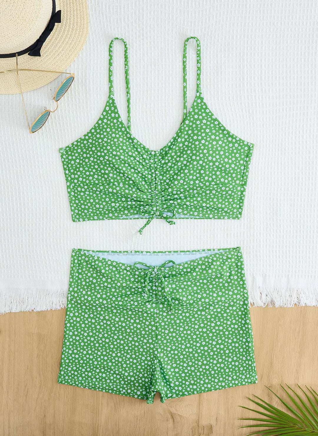 Damen Bikini mit floralem Rüschendesign und verstellbaren Trägern EB