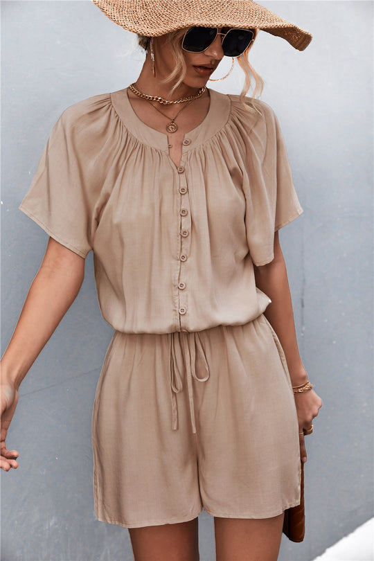 Damen Jumpsuit mit elastischem Bund und knopfverzierter Front EB