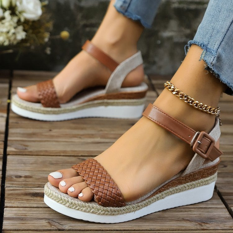 Damen Wedge-Sandalen mit geflochtenem Obermaterial und rutschfester Sohle EB