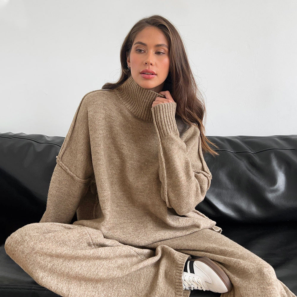 Damen Gemütliches Strick-Ensemble mit hohem Kragen EB